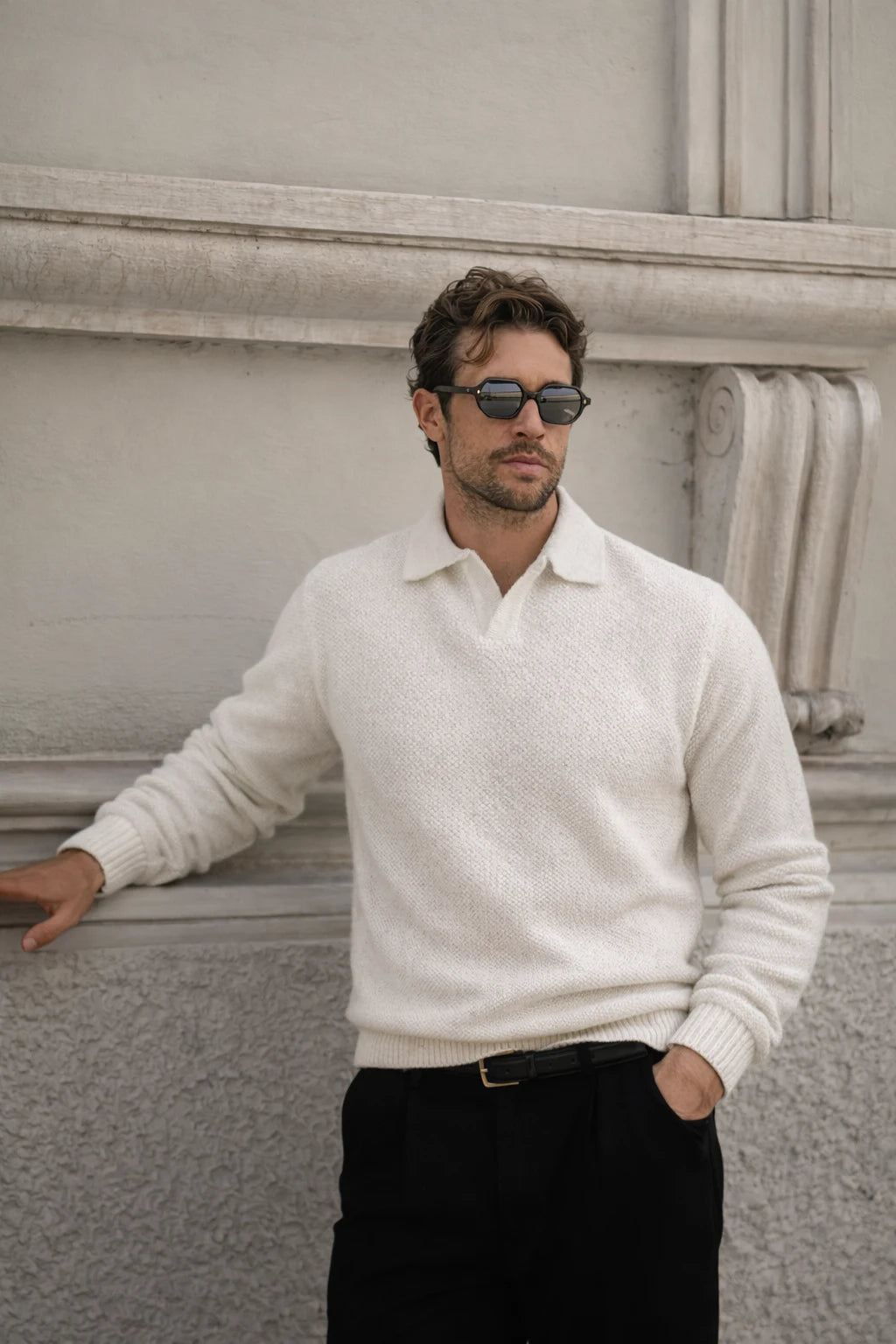 Wool knit polo shirt