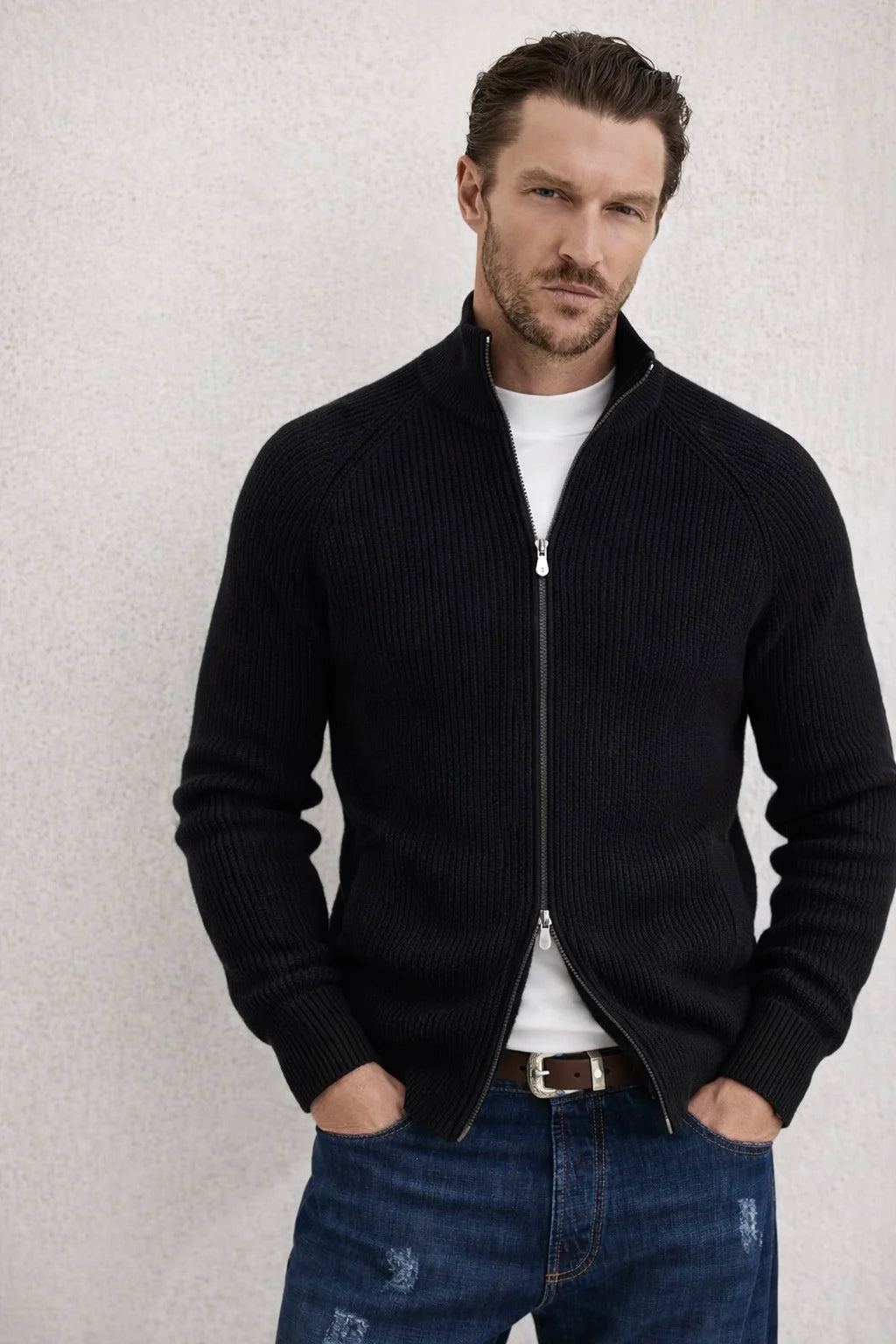 Zip-front cardigan
